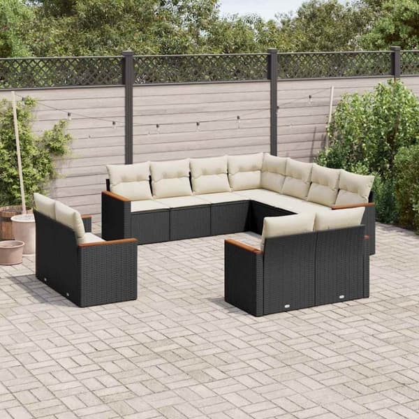 vidaXL sofasæt til haven 11 dele med hynder polyrattan sort