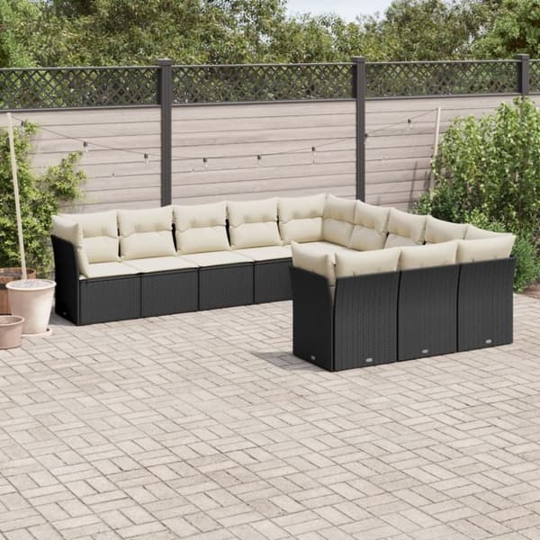 vidaXL sofasæt til haven 11 dele med hynder polyrattan sort
