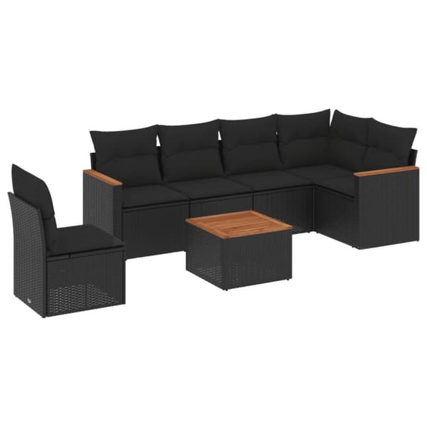 vidaXL sofasæt til haven 7 dele med hynder polyrattan sort