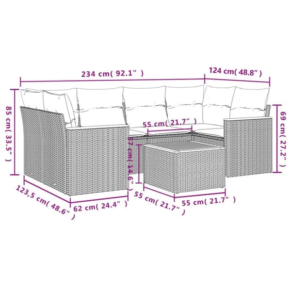 vidaXL sofasæt til haven 7 dele med hynder polyrattan beige