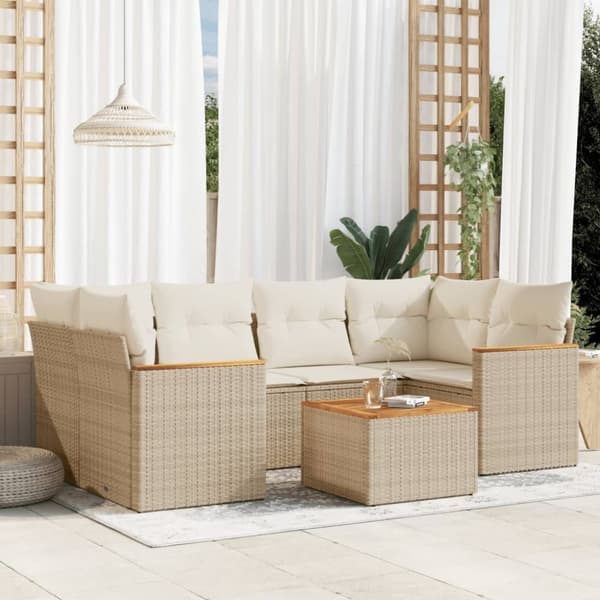 vidaXL sofasæt til haven 7 dele med hynder polyrattan beige