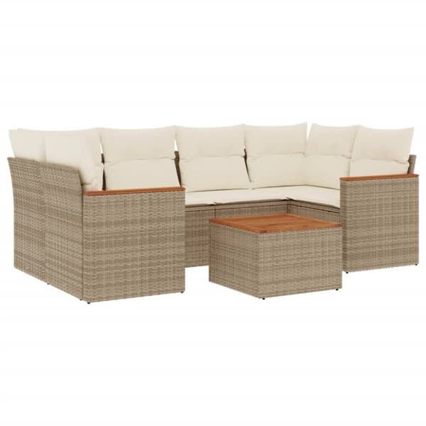 vidaXL sofasæt til haven 7 dele med hynder polyrattan beige