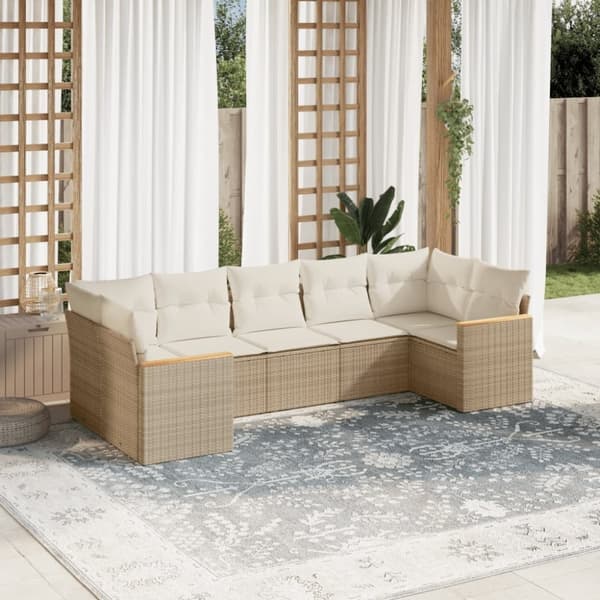 vidaXL sofasæt til haven 7 dele med hynder polyrattan beige
