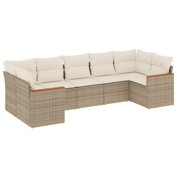 vidaXL sofasæt til haven 7 dele med hynder polyrattan beige