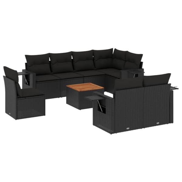 vidaXL sofasæt til haven 9 dele med hynder polyrattan sort