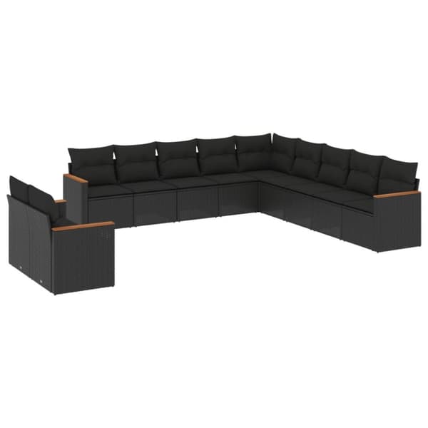 vidaXL sofasæt til haven 11 dele med hynder polyrattan sort