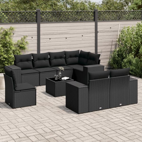 vidaXL sofasæt til haven 9 dele med hynder polyrattan sort