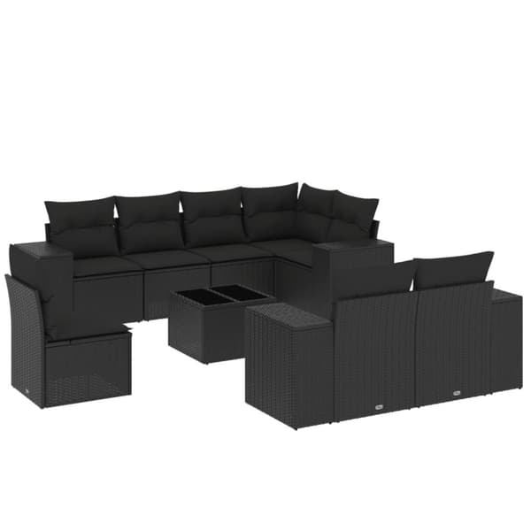vidaXL sofasæt til haven 9 dele med hynder polyrattan sort