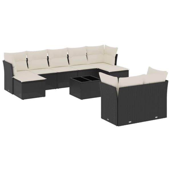 vidaXL sofasæt til haven 10 dele med hynder polyrattan sort