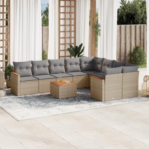 vidaXL havesofasæt 10 dele med hynder polyrattan beige