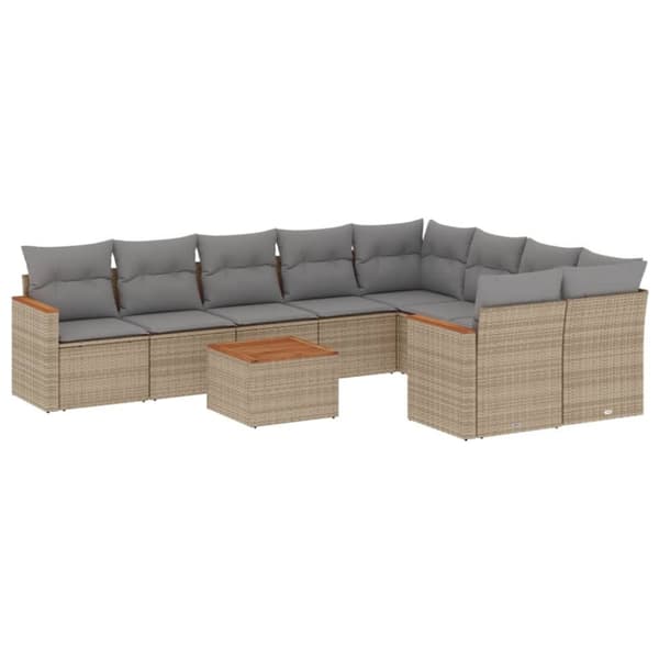 vidaXL havesofasæt 10 dele med hynder polyrattan beige