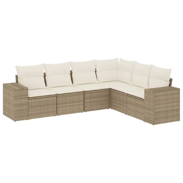 vidaXL Soffgrupp för trädgården med dynor 6 delar beige konstrotting