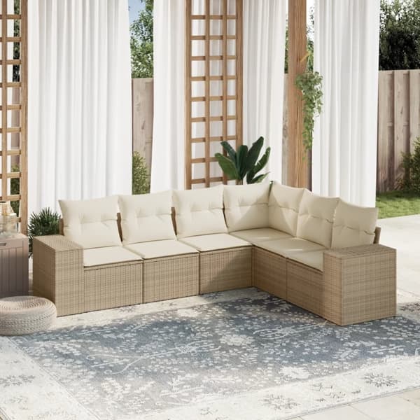 vidaXL Soffgrupp för trädgården med dynor 6 delar beige konstrotting
