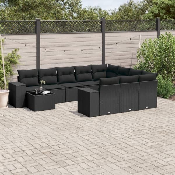 vidaXL sofasæt til haven 11 dele med hynder polyrattan sort
