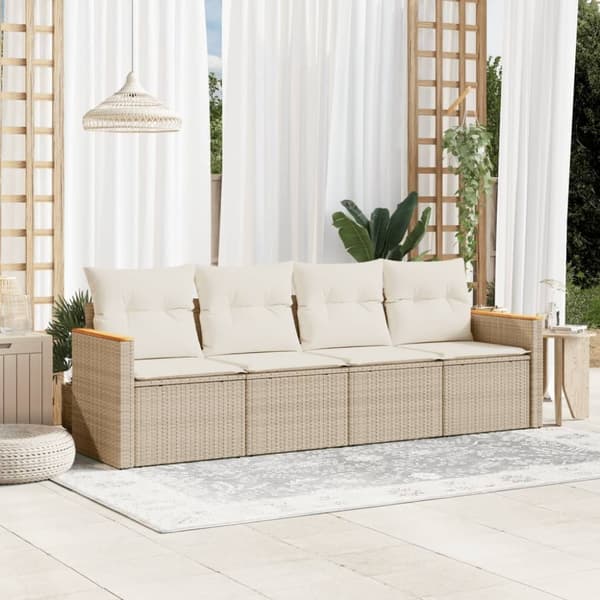 vidaXL sofasæt til haven 4 dele med hynder polyrattan beige