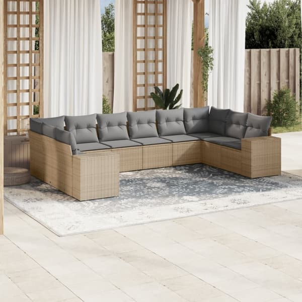 vidaXL sofasæt til haven 10 dele med hynder polyrattan beige