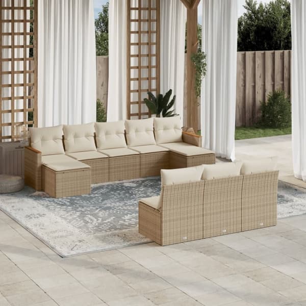 vidaXL Soffgrupp för trädgård med dynor 10 delar beige konstrotting