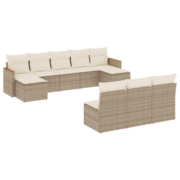 vidaXL Soffgrupp för trädgård med dynor 10 delar beige konstrotting