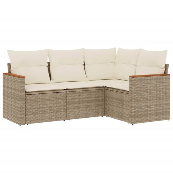 vidaXL Soffgrupp för trädgård med dynor 4 delar beige konstrotting