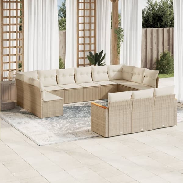 vidaXL Soffgrupp för trädgården med dynor 13 delar beige konstrotting