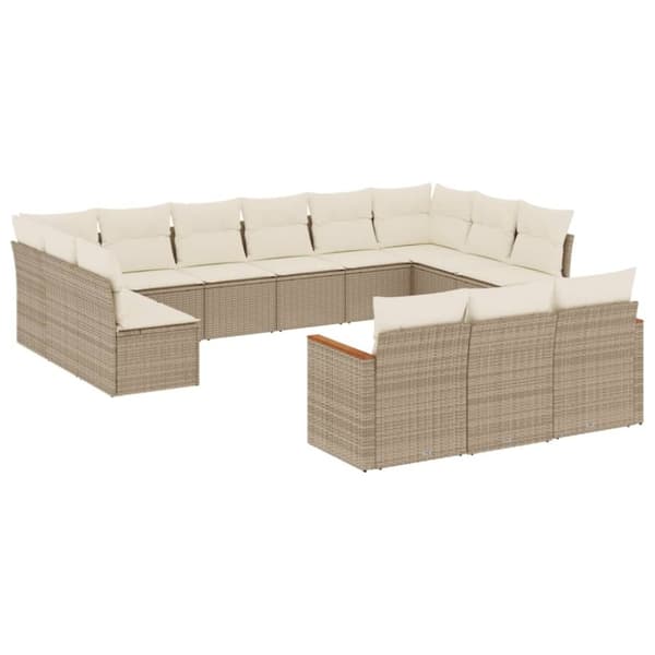 vidaXL Soffgrupp för trädgården med dynor 13 delar beige konstrotting