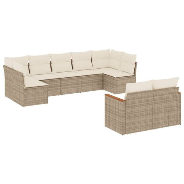 vidaXL sofasæt til haven 9 dele med hynder polyrattan beige