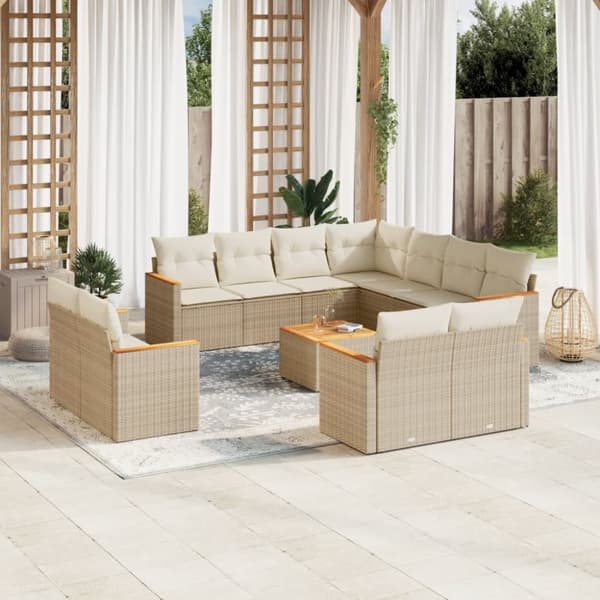 vidaXL sofasæt til haven 12 dele med hynder polyrattan beige