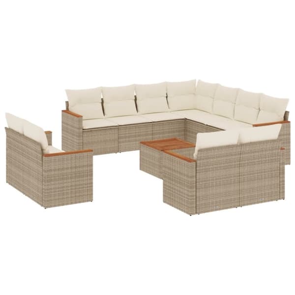 vidaXL sofasæt til haven 12 dele med hynder polyrattan beige