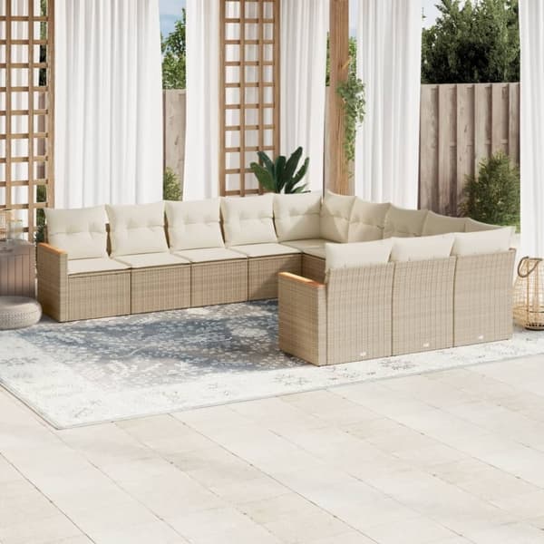 vidaXL sofasæt til haven 11 dele med hynder polyrattan beige