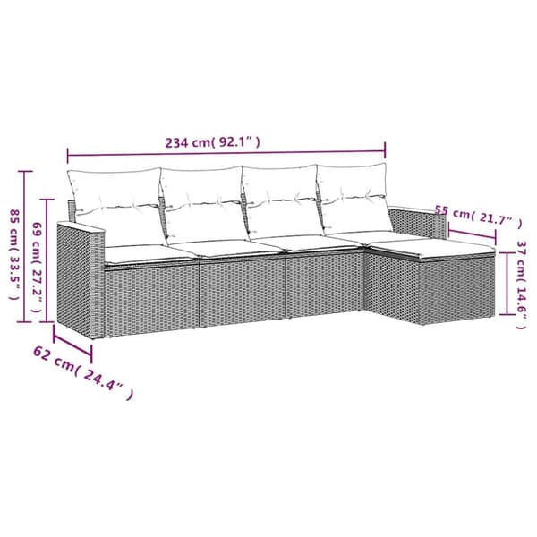 vidaXL sofasæt til haven 5 dele med hynder polyrattan beige
