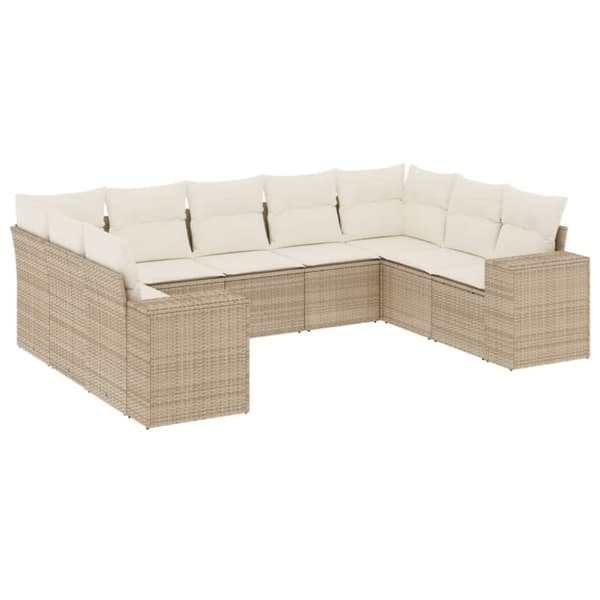 vidaXL sofasæt til haven 9 dele med hynder polyrattan beige