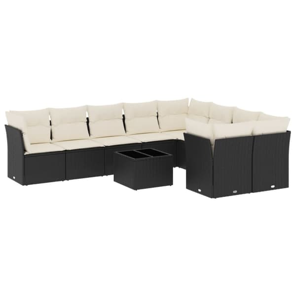 vidaXL sofasæt til haven 10 dele med hynder polyrattan sort