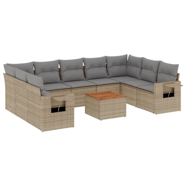 vidaXL havesofasæt 10 dele med hynder polyrattan beige