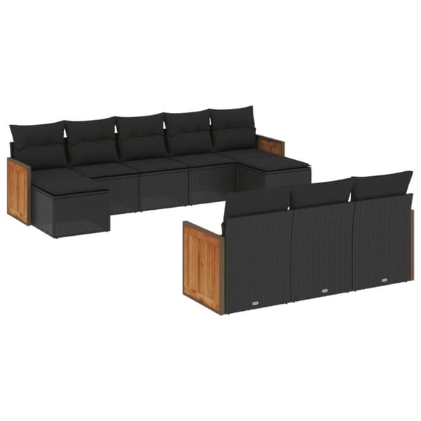 vidaXL sofasæt til haven 10 dele med hynder polyrattan sort