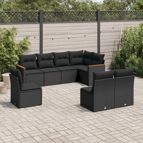 vidaXL sofasæt til haven 8 dele med hynder polyrattan sort