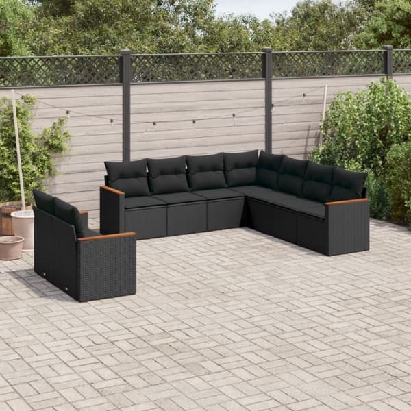 vidaXL sofasæt til haven 9 dele med hynder polyrattan sort