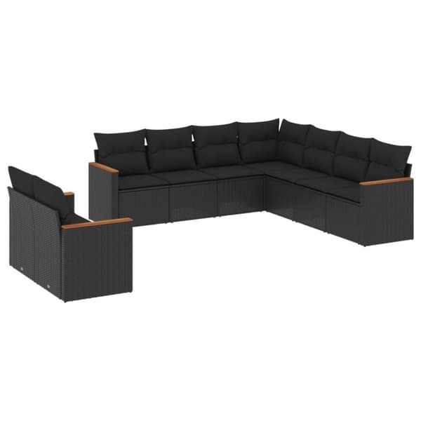 vidaXL sofasæt til haven 9 dele med hynder polyrattan sort
