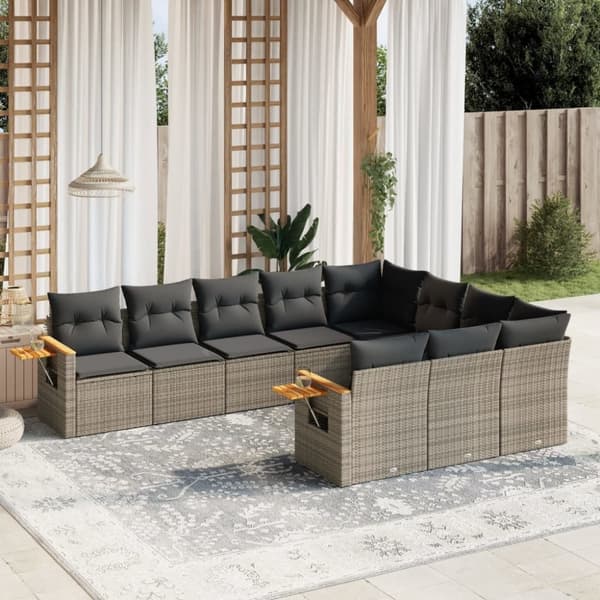 vidaXL sofasæt til haven 10 dele med hynder polyrattan grå