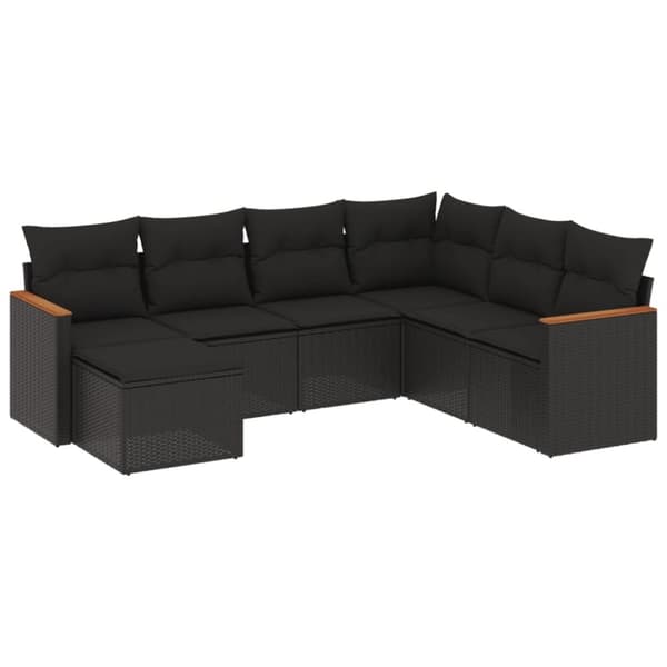 vidaXL sofasæt til haven 7 dele med hynder polyrattan sort