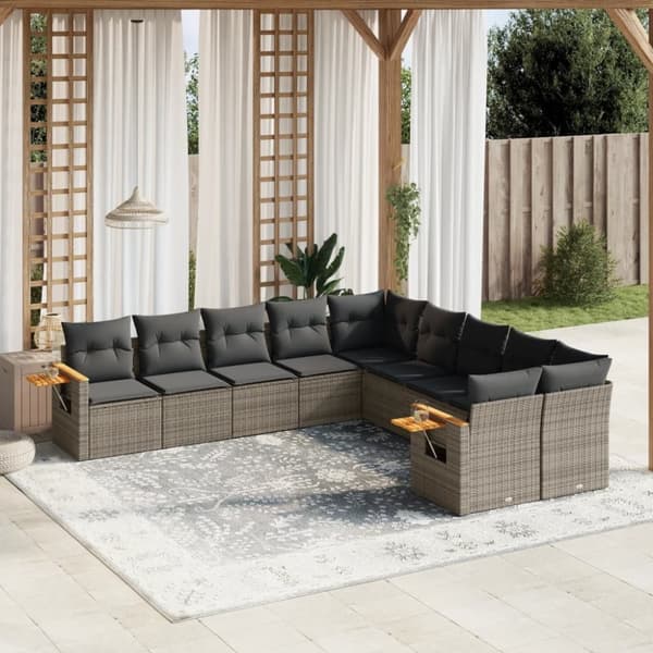 vidaXL sofasæt til haven 10 dele med hynder polyrattan grå
