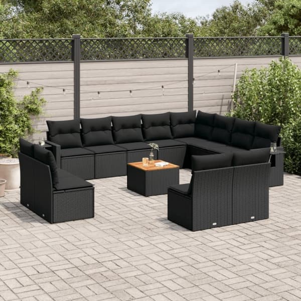 vidaXL sofasæt til haven 13 dele med hynder polyrattan sort
