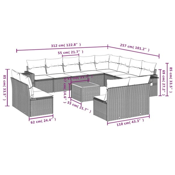 vidaXL sofasæt til haven 13 dele med hynder polyrattan sort