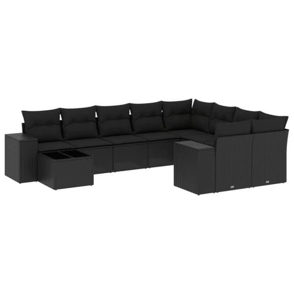 vidaXL sofasæt til haven 10 dele med hynder polyrattan sort