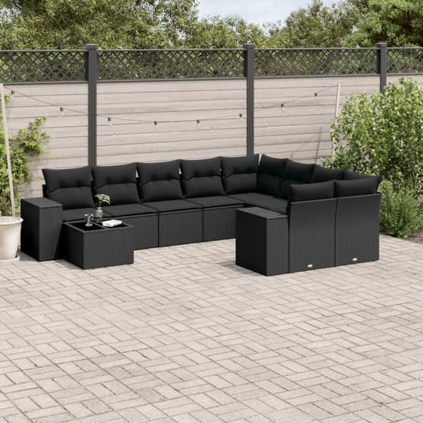 vidaXL sofasæt til haven 10 dele med hynder polyrattan sort