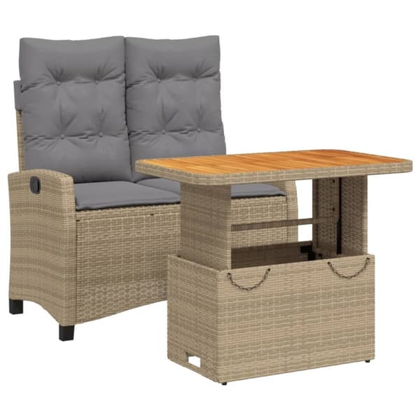 vidaXL spisebordssæt til haven 2 dele med hynder polyrattan beige