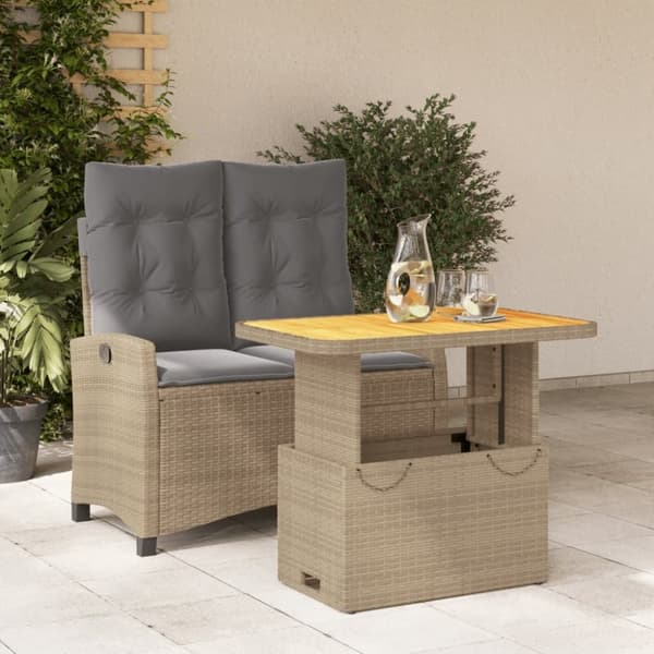 vidaXL spisebordssæt til haven 2 dele med hynder polyrattan beige