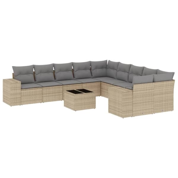 vidaXL Loungegrupp för trädgården m. dynor 11 delar beige konstrotting