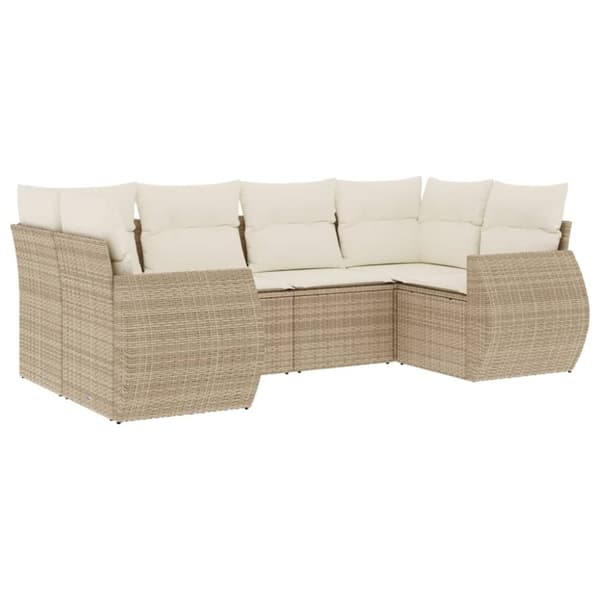 vidaXL Soffgrupp för trädgården med dynor 6 delar beige konstrotting