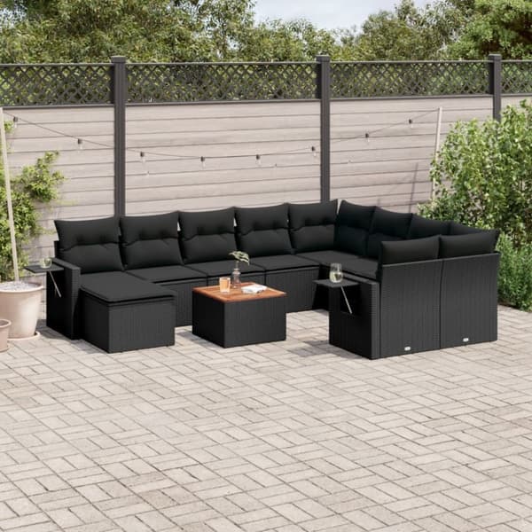 vidaXL sofasæt til haven 11 dele med hynder polyrattan sort