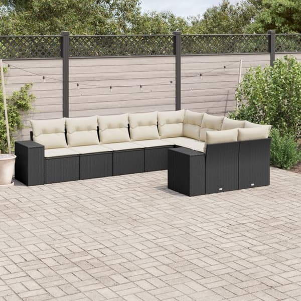 vidaXL sofasæt til haven 9 dele med hynder polyrattan sort